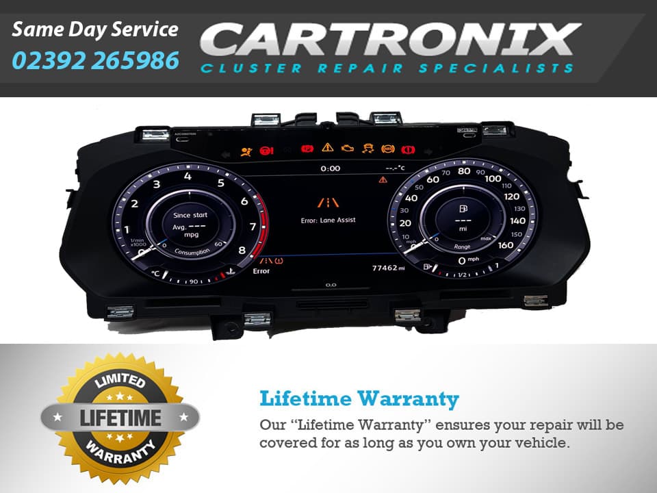 No Audible sound from the instrument cluster ACC and Front Assist unavailable message in cluster Adaptive Cruise Control complete failure.